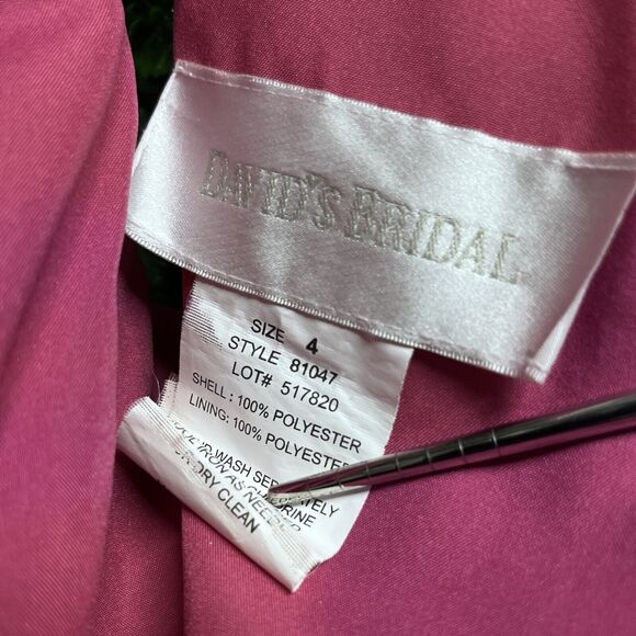 DAVIDS BRIDAL Dress Women 4 Pink‎ Satin Pleated Layered Gown Formal Wedding 2419 - Picture 4 of 12